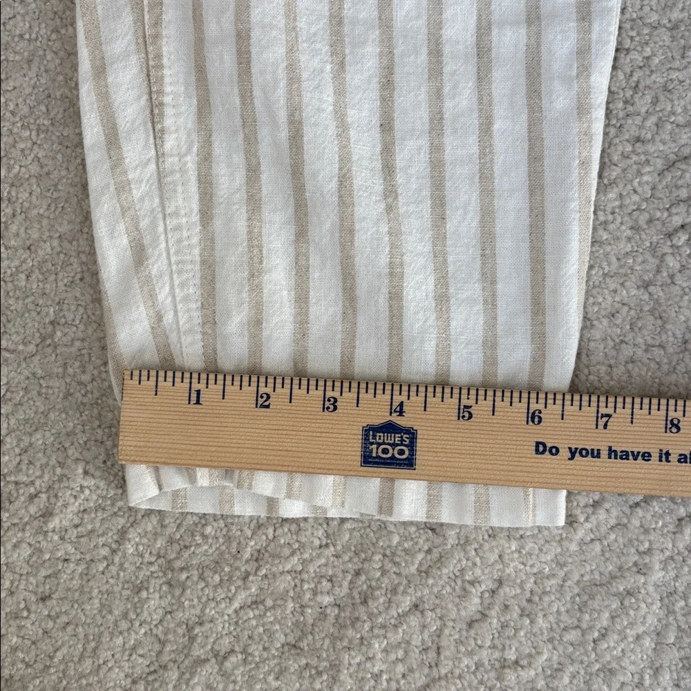 J Crew Linen‎ Cotton Beige Cream Striped Pull On Pants Beach Women’s Large Tall